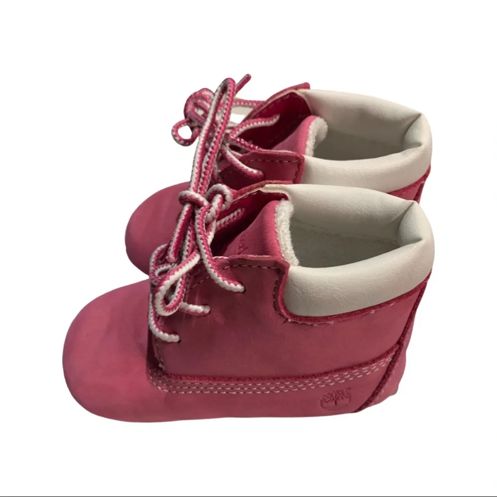 Baby Girl Lace Up Pink And White Booties By Timberland US 3 Boots